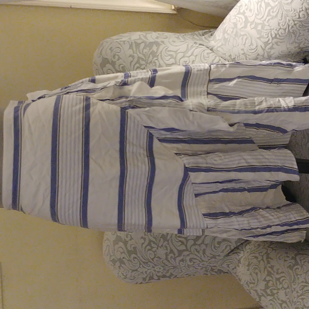 LOFT, Light Blue Stripe, Flutter Hem Midi Skirt